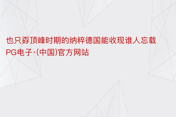 也只孬顶峰时期的纳粹德国能收现谁人忘载PG电子·(中国)官方网站